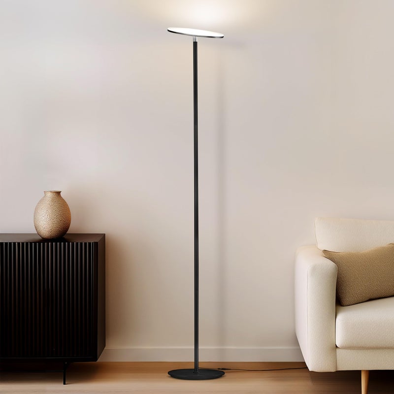 Brightech Sky LED Floor lamp, Torchiere Super Bright Floor Lamp for Living Room Decor & Office - Dimmable, Tall Standing Torch Lamp with Warm Light for Bedroom & Reading - Black - Image 2